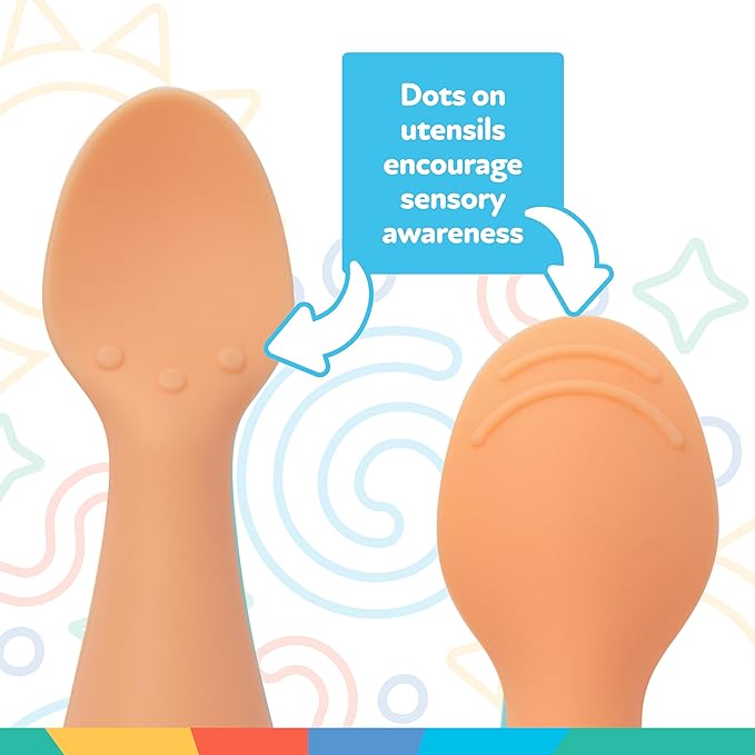 Nuby Silicone Mini Spoons - (2-Pack) Baby-Led Weaning Spoons for Babies - 4+ Months - Orange