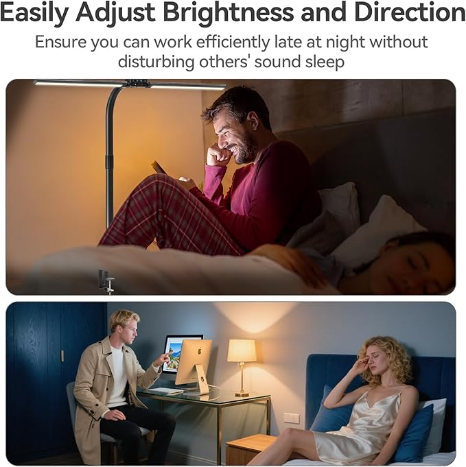 LED Desk Lamp for Home Office - 24W Eye-Caring Architect Clamp Light for Dual Monitors, Bright Task Light with USB Port, Touch Dimming, 5 Colors & 50 Modes, Flexible Gooseneck for Read, Study, Craft