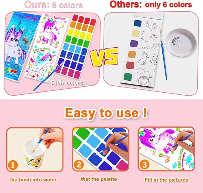 BAOXUE Water Color Paint Sets for Kids, Pocket Watercolor Painting coloring Book, Paint With Water Books for Kids Ages 4-8, Art Craft Set for Girls Boys Drawing with Brush