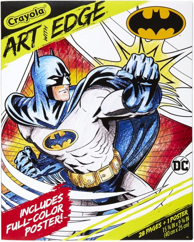 Crayola Art with Edge Batman Coloring Pages (28pgs), Includes 1 Batman Poster, Adult Coloring, Batman Collectable, Batman Gift