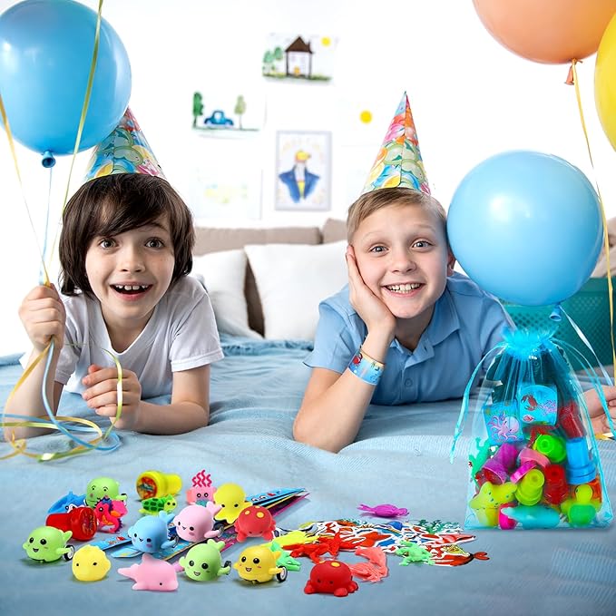 Capoda 156 Pcs Under the Sea Party Favors Ocean Themed Gifts Bulk Sea Animal Stickers Squeeze Slap Bracelet Stampers Piñata Stuffers for School Classroom Prizes Birthday Goodie Bag Fillers
