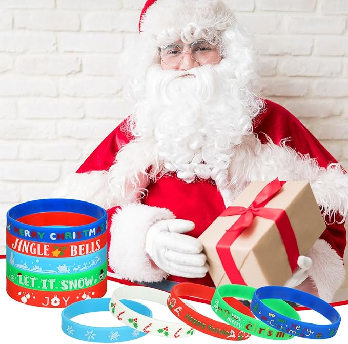Hiboom 100 Pieces Christmas Silicone Bracelets Bulk Christmas party favors Rubber Wristbands for Adults Holiday Party Decoration Supplies Stocking Stuffers, 10 Styles