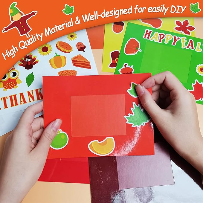 chiazllta 30 Packs Thanksgiving Fall Picture Frame Craft Kits for Kids, DIY Pumpkin Maple Leaf Turkey Craft Autumn Holiday Art Favor Home Class Kindergarten Game Activities