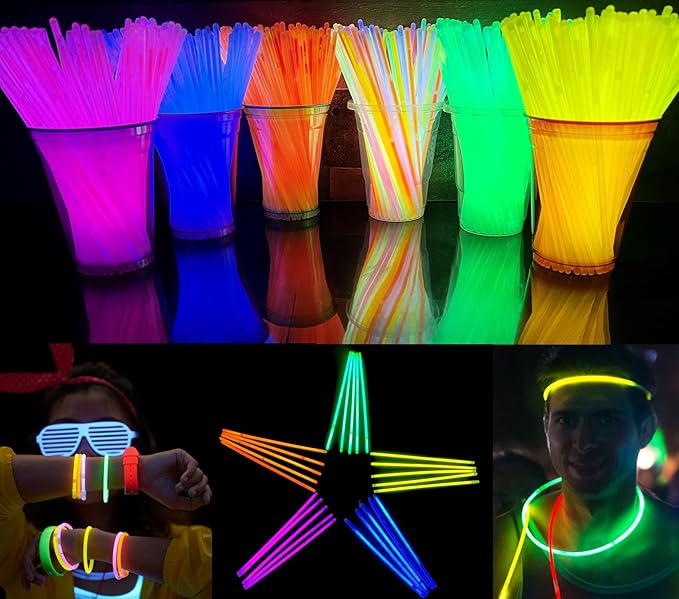GiftExpress Glow Sticks 150 Pack - 8" Assorted Neon Color Glow In The Dark Glowsticks - Bulk Light Up Party Favors to Make Necklaces, Bracelets & Decorations for Kids