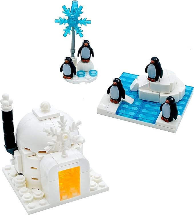 Penguin Igloo Iceberg Friend Animal Figures Building Blocks Toys with Light for 6-12 Years Old Boys Girls Kids Gift Ice Castle Igloo Snow Scene Fit with Major Brand