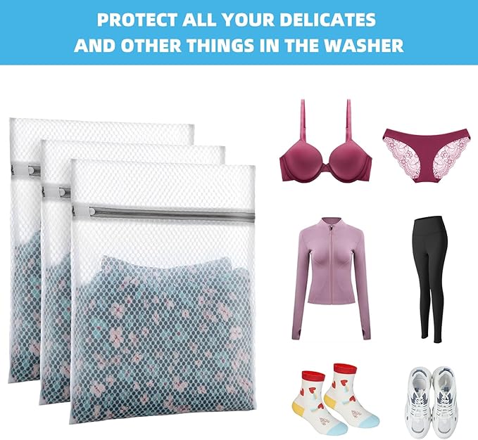 Honeycomb Mesh Laundry Bags for Delicates - 12x16 Inches Medium Washing Bags for Bras, Lingerie, Socks, Baby Clothes - Gentle Wash Protection with Zipper Closure (12)