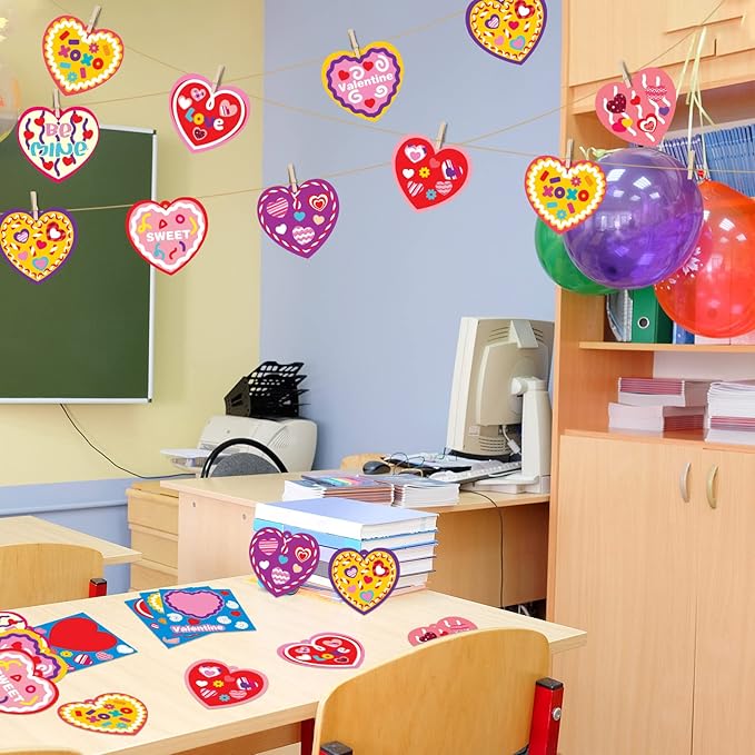 chiazllta 36 Set Valentine's Day Craft Kits DIY Heart Craft for Kids, Make Your Own Valentines Hearts Ornament Bulk Valentine's Day Paper Decorative Kit for Home Class Game Activities