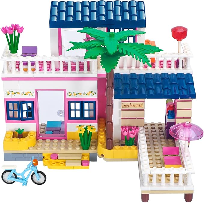 Dream Girls Beach House Building Sets Friends Seaside Villa 360 Pieces City Family Playset Boys Vacation Hut Model Building Kit STEM Toys Gift for Kids Aged 6-12