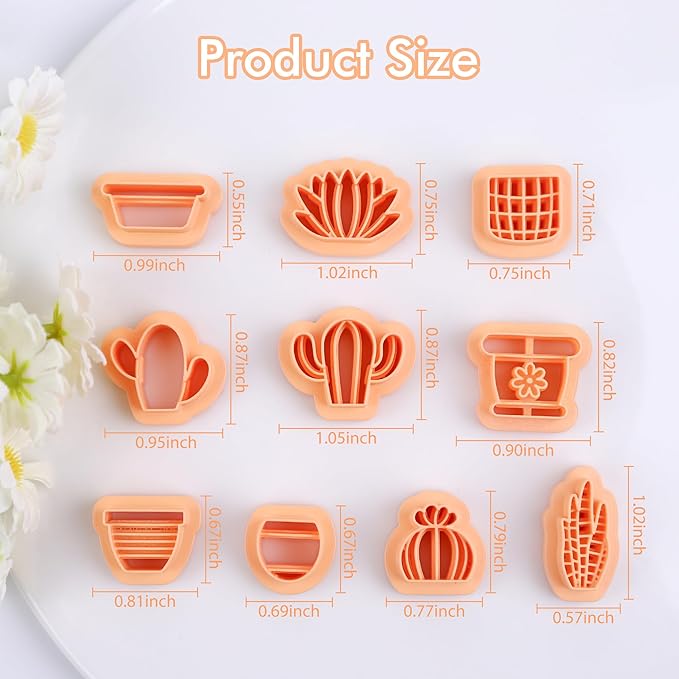 Puocaon Potted Plant Clay Cutters - 10 Pcs Cactus Clay Cutters for Polymer Clay Earrings, Embossing Clay Cutters for Polymer Clay Jewelry Making, 3D Print Flower Pot Polymer Clay Jewelry Cutters
