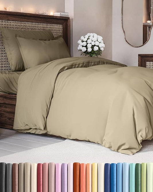 CGK Unlimited Duvet Cover Twin/Twin XL Size Set - Extra Soft Duvet Cover 68 x 90 with 1 Pillow Sham - Hotel Quality, Fade Free w/Zipper Closures & Ties - Bedding and Bed Linens Set (Khaki)