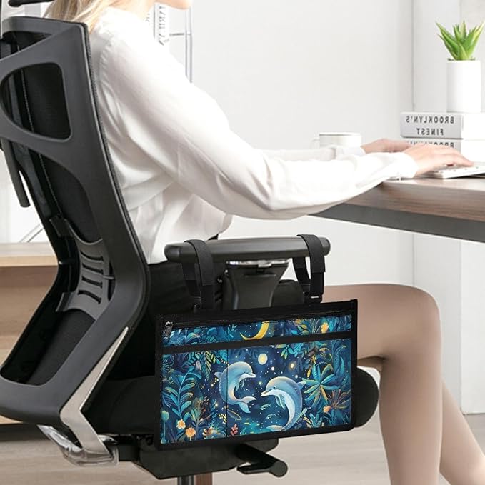 ZOUTAIRONG Blue Dolphin Wheelchair Bag wiht Cup Holder Wheelchair Side Bag for Adults Walker Bags and Pouches Wheelchair Bags to Hang on Side Power Wheelchair Accessories for Seniors Handicap