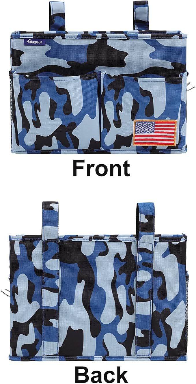 Surblue Bedside Caddy Hanging Bed Organizer Storage Bag Pocket for Bunk and Hospital Beds, College Dorm Rooms Baby Bed Rails, Wheelchair Side Bag, Camp Chiars, 4 Pockets and 2 Hooks (Small Ocean)