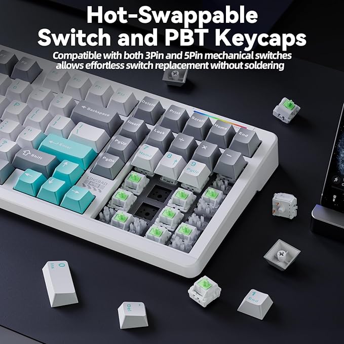 LINGBAO K98 - 96% Mechanical Keyboard Wireless,10000mAh Battery,Wireless Gaming Keyboard BT5.0/2.4G/USB-C, Gasket Hot Swappable,RGB Backlit, Creamy Sounding Keyboards with Number Pad for Win/Mac/PC