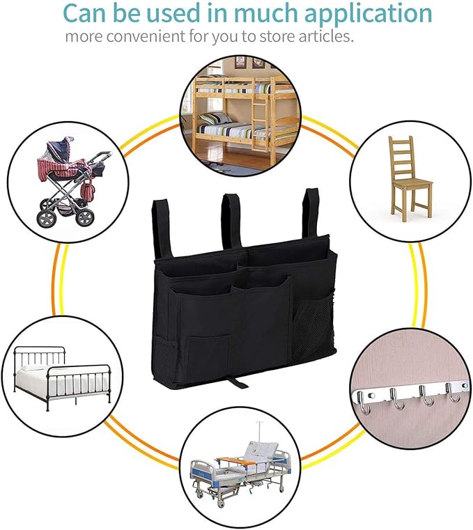 Bunk Bed Under Bedside Caddy Cup Holder for Chair Armrest Covers,Couch Arm,Bed Side,Sofa,College Dorm Room,Under Mattress,Classroom,Shelf Pocket Rack Tray Hang Organizer for Magazine,Drink,Black
