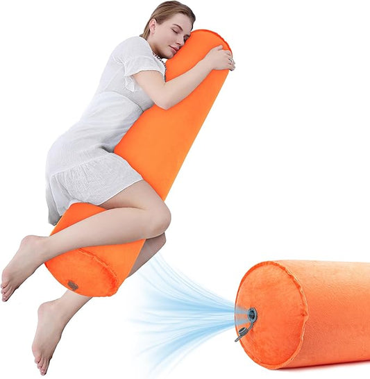 EULANT Inflatable Body Pillow for Adults,47inch Inflatable Travel Body Pillow for Sleep Long Hug Pillow Bolster Pillow for Sleeping,Back(Orange)