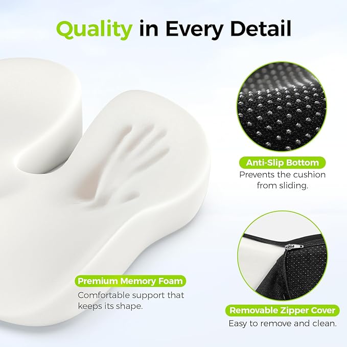 AUVON Gel Seat Cushions for Office Chairs, Ergonomic Memory Foam Chair Cushions for Long-Sitting Support & Sciatica, Back, Tailbone Pain Relief, Breathable Car Seat Cushion with Anti-Slip Base