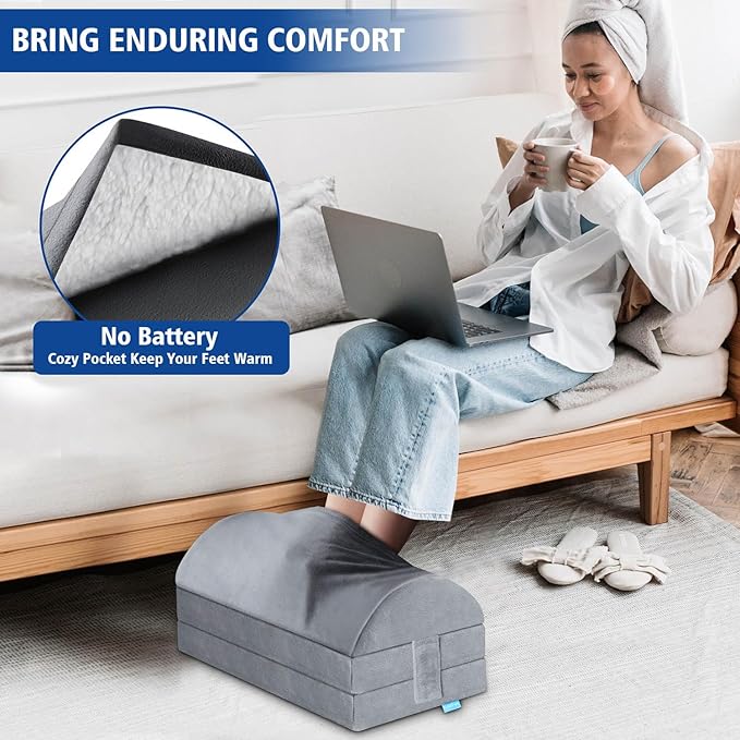 XXL(20in) Foot Rest for Under Desk at Work with 3 Adjustable Heights, Foot Stool with Bamboo Charcoal Foam, Feet Warm Pocket Footrest for Office Gaming Chair, for Leg Support -Gray