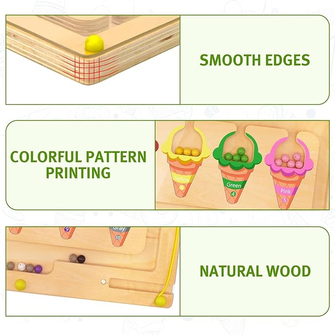 Ice Cream Magnetic Color and Number Maze, Montessori Color Sorting Puzzles Game for Kid, Counting Matching Board Toys, Learning Motor Skill Toy Gift for Boys Girls Toddlers Preschool 3 4 5 Years