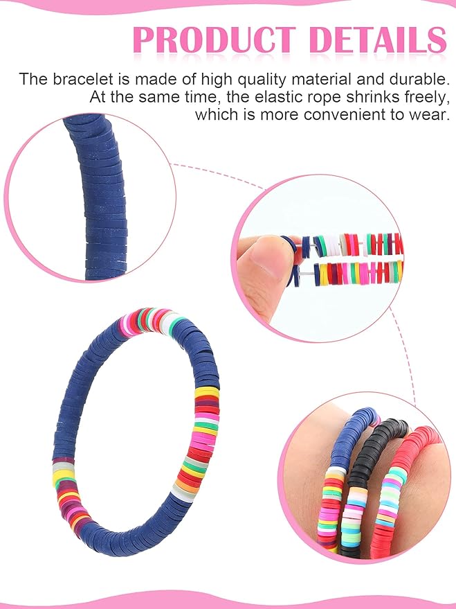 30 Pieces Heishi Bracelets Surfer Beaded Bracelets Rainbow Clay Bracelets Boho Friendship Stackable Bracelets Summer Beach Bracelet Set
