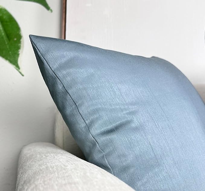 Aiking Home 18x18 Inches Faux Silk Square Throw Pillow Cover, Zipper Closure, Slate (Set of 2)