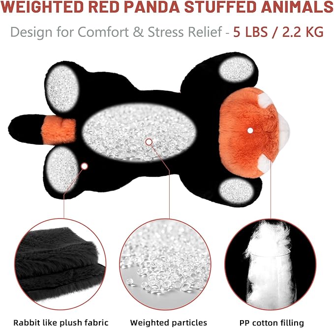 Niuniu Daddy 26" | 5LB Red Panda Study Buddy Weighted Stuffed Animals, Sensory Weighted Plush Toy for Adults Kids, Giant Stuffed Red Panda Pillow as Gift for Birthday Include Bag Sticker Card