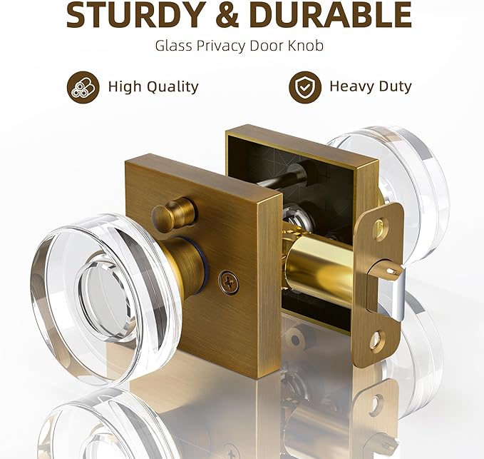 coolnews Crystal Door Knobs Antique Brass Door Knob Interior Privacy Door Knobs with Lock, Glass Door Knob Vintage Door Handle for Bedroom and Bathroom