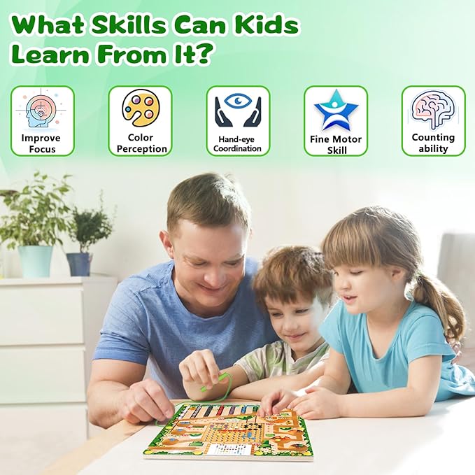 Magnetic Color and Number Maze Montessori Toys for 3+ Year Old Kids Wooden Drawing Board with Magnetic Beads Educational Learning Toys Counting Matching Toys