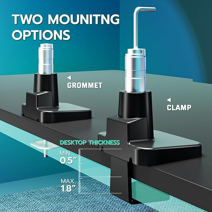 ARES WING Heavy Duty Ultrawide Monitor Arm - Gas Spring Aluminum Monitor Mount with USB for 24"-57" Curved Screens up to 66 lbs with Clamp/Grommet Desk Mount, 75/100/200 Vesa Mount, Black