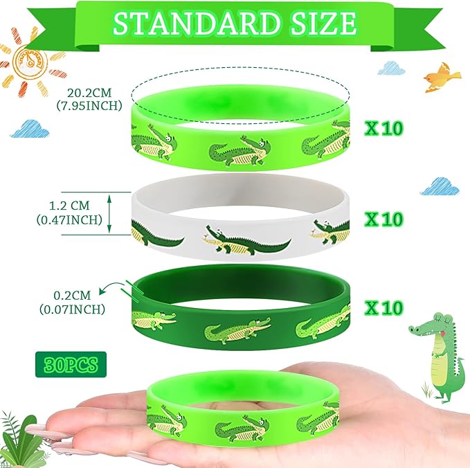 30 Pack Reptile Party Supplies Crocodile Silicone Wristbands Reptile Party Favors Crocodile Party Favors Bracelet Gifts Bag Stuffer for Reptile Crocodile Themed Birthday Party Supplies (Crocodile)