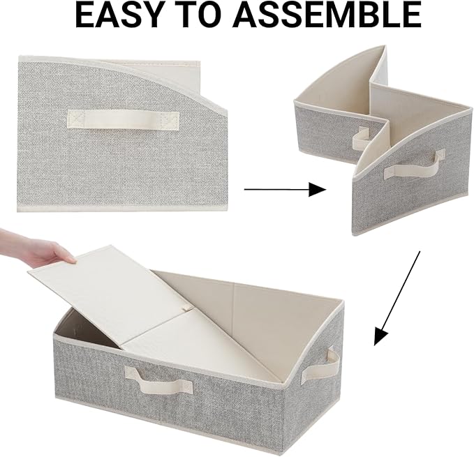 3 Pack Closet Organizers, Foldable Clothes Storage Organizers with Handles, Large Capacity, Sturdy Drawer Storage Boxes for Clothing, Underwear, Books, Shelves, Wardrobe Organizing, Beige