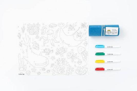Reuseable Silicone Coloring Mat for Toddlers and Kids - Educational Animal Activity Pad with 6 Markers - Mess Free Travel Toy - Going on Safari (Under The Sea)