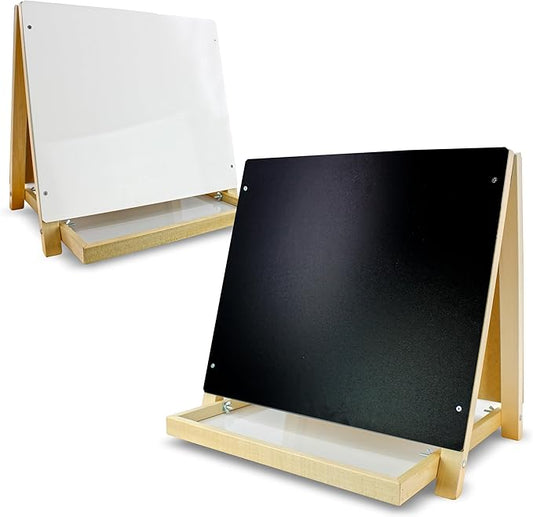 Flipside Products Tabletop Small Black Chalkboard/Dry Erase Easel, Group Activities, Easel for Kids, Double-Sided