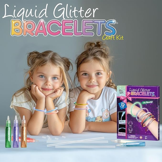 Byncceh 12 Sets Make Your Own Glitter Water Bracelet Making Kit, Glow in The Dark Bracelets Jewelry Making Kit, Glow Bracelets Arts and Crafts Party Favors for Kids Ages 8 9 10 11 12