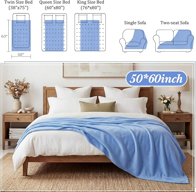 Buryeah 10 Pcs Fleece Blanket Bulk Soft Warm Blankets Cozy Fleece Lightweight Throw Blankets Plush Pet Throw Blanket for Home Bed Sofa Office Wedding Gifts Travel(50" X 60",Hyacinth Blue)