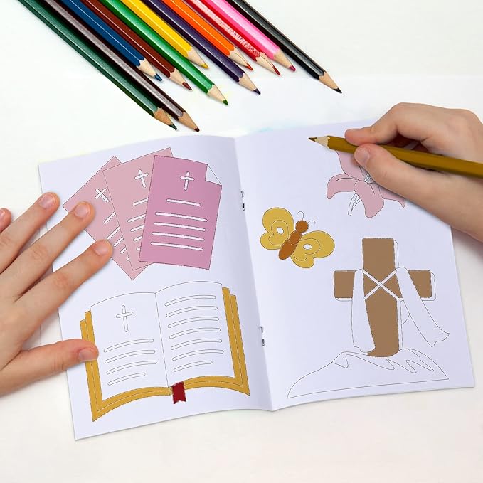 24 Pcs Easter Coloring Books Bulk Kids Religions Mini Color Booklets DIY Art Drawing Christian Bible Easter Party Favors Gifts for Boys Girls School Classroom Stuffer Activity Decorations