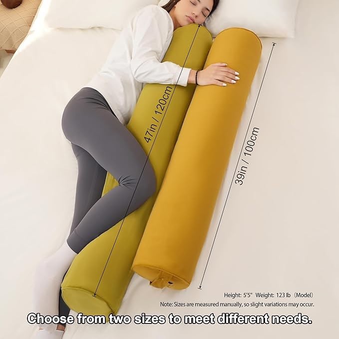 Body Pillow for Adults – Long Bolster Pillow for Bed, Round Cuddle Pillow, Full Support for Side Sleepers,39 x 7.87 Inches,Golden Yellow