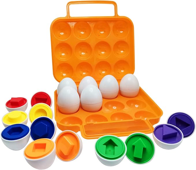 Beakabao 12pcs Color and Shape Matching Egg Set Montessori Toddler Education Classification Toys for Fine Motor Skills of The Fingers Muscles, Preschool Children Smart Puzzles Easter Gifts (Orange)