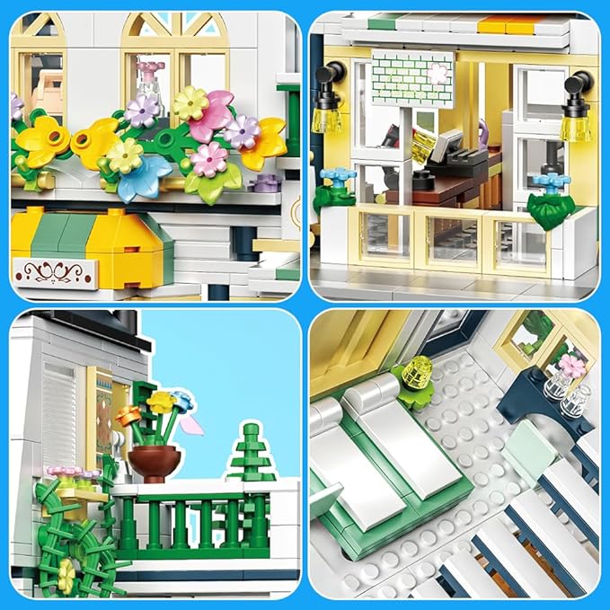 City Garden Hotel Building Blocks Sets with LED,998pcs Mini Bricks Toys Gift for Adult Kids Teen 14+ (Not Compatible with Lego)