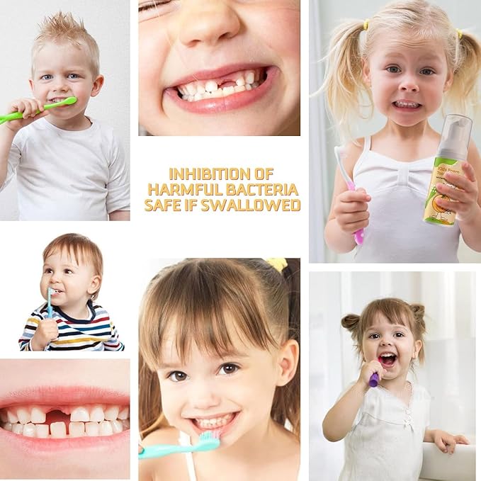 Foam Toothpaste Kids,Toddler Whitening Toothpaste with Low Fluoride & Natural Formula to Reduce Plaque,Kids Foaming Toothpaste for U Shaped Toothbrush for Children (Blueberry&Watermelon)