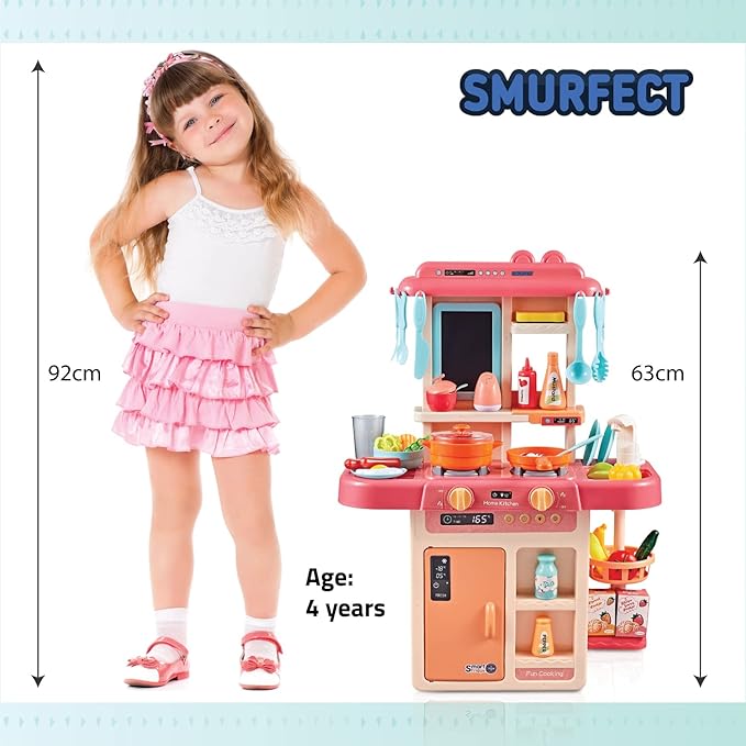 Kitchen Play Set with Accessories- Mini Kitchen Set with Realistic Light Sound Steam Simulation- Indoor Games Cooking Playset with Water Outlet- Toys for Toddlers Children & Girls