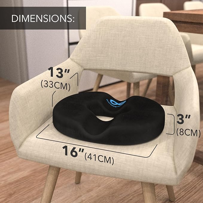 Everlasting Comfort Donut Pillow for Tailbone Pain Relief Ergonomic Seat Cushion - Hemorrhoid Pillow for Sitting- Ideal Memory Foam Coccyx Chair Cushion for Postpartum Pregnancy, Anti-Slip, Washable