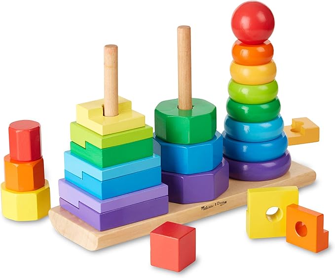 Melissa & Doug Geometric Stacker and Shape-Sorting Wooden Dump Truck Toy Bundle