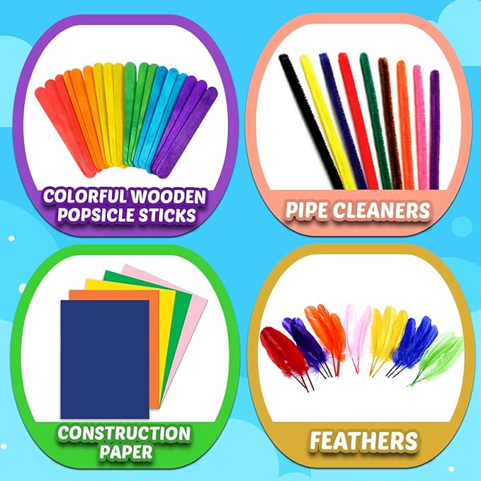 Goody King Arts and Crafts Supplies for Kids - Craft Art Supply Jar Kit for Student Age 4 5 6 7 8 9 10 Year Old Crafting Activity - Collage Arts Set for Toddlers Preschool DIY Classroom Home Project