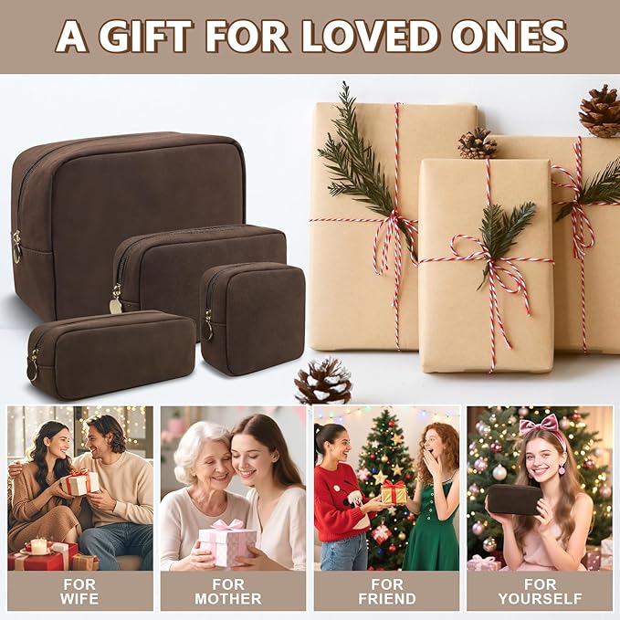 UIXIZQ Waterproof Mini Makeup Bag for Purse,Small Cosmetic Pouch Suede Travel Toiletry Organizers Bag for Women Girls,Cute Zipper Preppy Coin Purse Sanitary Napkin Storage Bag for Work(Mini-Coffee)