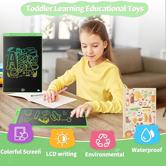 [2 Pack] Genialba LCD Writing Tablet 8.5-Inch Colorful Doodle Board, Toddler Learning Educational Toys Gifts for 3-8 Years Old Girls and Boys, Electronic Drawing Pad for Kids (Blue&Green)