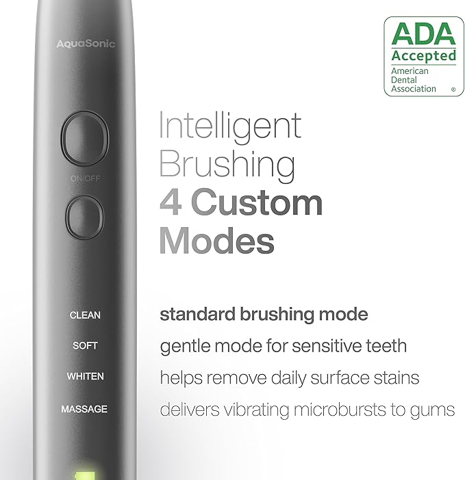 Aquasonic Vibe Series Ultra-Whitening Toothbrush – ADA Accepted Electric Toothbrush - 8 Brush Heads & Travel Case – 40,000 VPM Motor & Wireless Charging - 4 Modes w Smart Timer – Charcoal Metallic