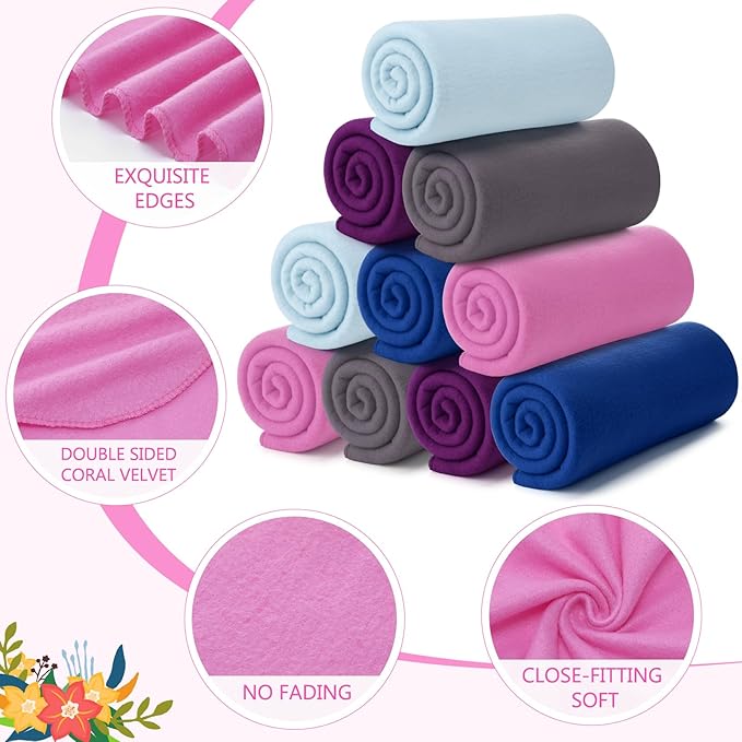Buryeah 10 Pcs Fleece Blanket Bulk Warm Soft Fleece Blankets Cozy Lightweight Throw Blankets Plush Pet Throw Blanket for Home Bed Sofa Office Wedding Gifts Travel(50" X 60",Multi Colors)