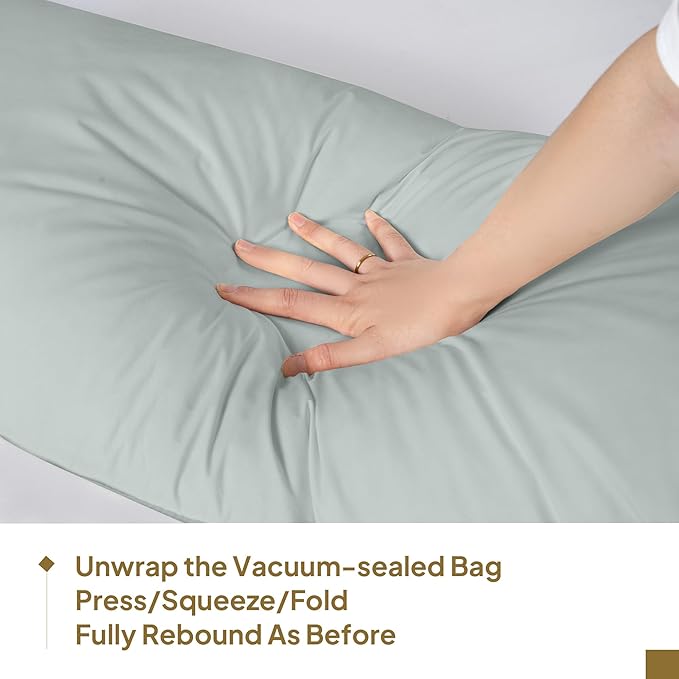 Goose Down Body Pillows for Adults, Large Body Pillow for Side Sleeper, Hugging Feather Body Pillow Insert, Cooling Full Length Long Pillow for Bed with 100% Organic Cotton Shell, 20"x60" Baby Blue