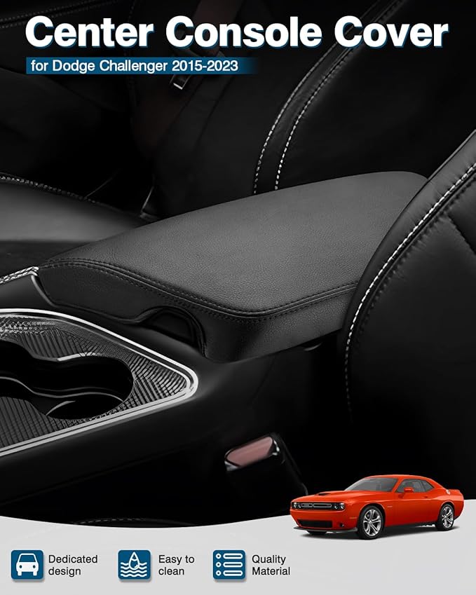 FIILINES Center Console Cover for Dodge Challenger 2015-2023 Center Console Armrest Cover Challenger Interior Accessories Armrest Cover Center Console Pad Anti-Scratch Black