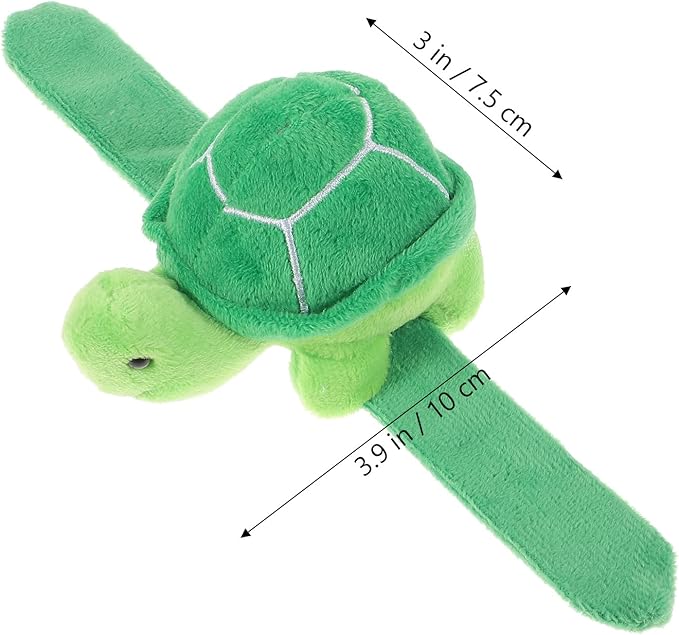 LOGOFUN 2Pcs Turtle Slap Bracelet Plush Turtle Stuffed Animal Hug Slap Bracelet Birthday Party Favor for Kids (Green + Blue)